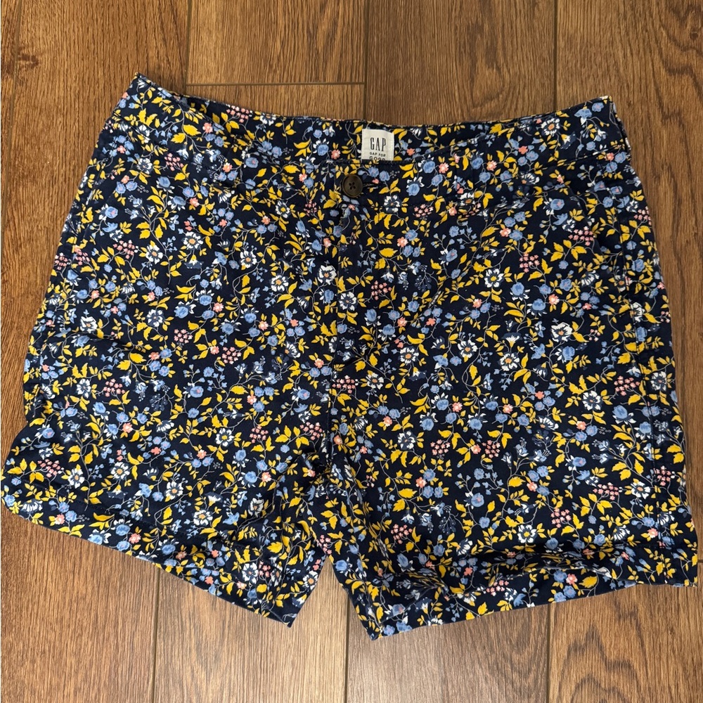 GAP Women's Floral Print Shorts - Blue and Yellow